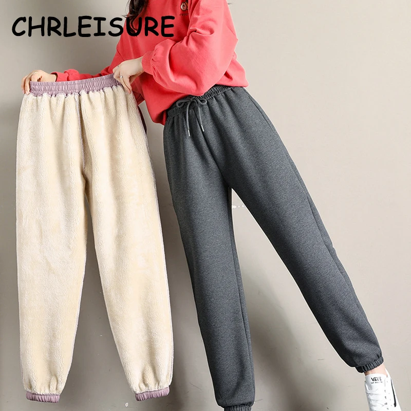 Женские зимние теплые длинные брюки CHRLEISURE флисовые плотные леггинсы Однотонные