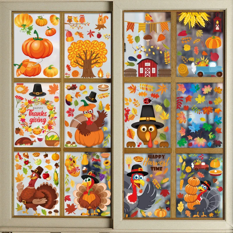 

Thanksgiving Stickers Maple Leaf Static Stickers Thanksgiving Glass Window Decoration Wall Stickers
