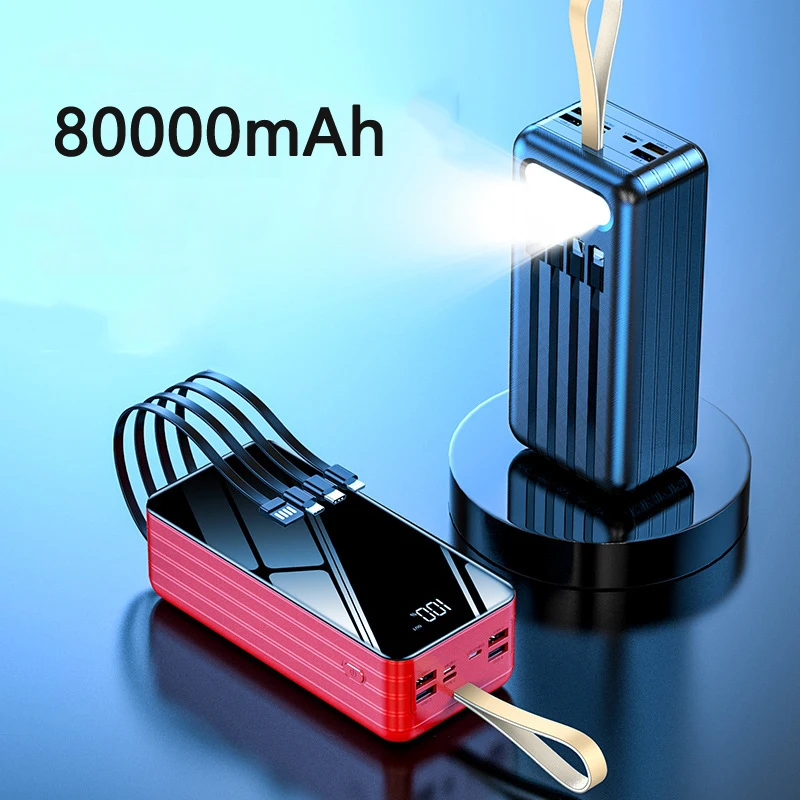 Внешний аккумулятор ёмкость 80000мАч LED фонарик подойдёт для iPhone Xiaomi и Samsung |