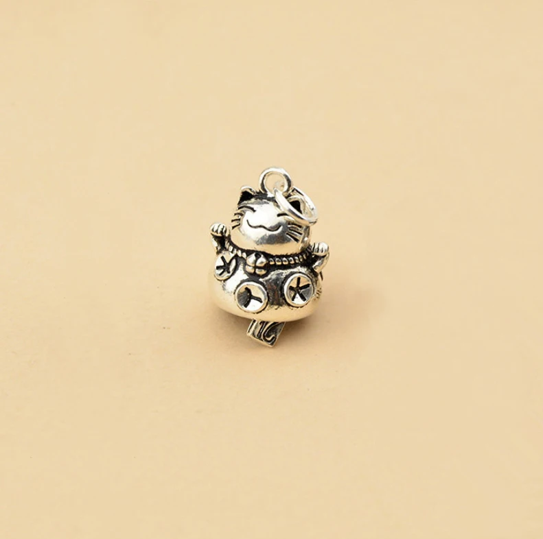 925 пробы Серебряный счастливый кот Фортуна Maneki neko Подвеска Шарм маленький размер