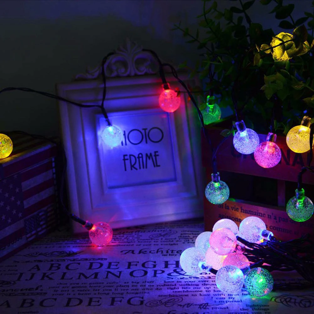 New20/30/50pcs LED Solar Powered Crystal Ball Light Fairy 5/6.5/7 Meter String Lights Outdoor Garden Party Festival Decor | Лампы и