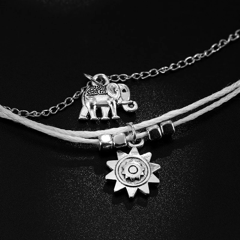 Браслет-анклет многослойный Женский Пляжная подвеска в стиле ретро со слоном