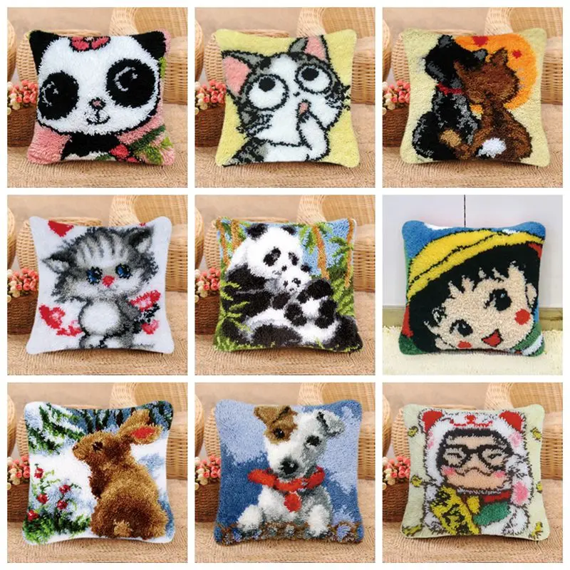 

Cartoon Latch Hook Embroidery Cushion Cover DIY Animal Craft Cross PillowCase Stitch Needlework Crocheting Sofa Accessories Gift