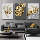 Абстрактная Золотая Скандинавская Настенная картина с листьями и цветами на холсте черные и белые перья плакат печать Настенная картина для декора гостиной