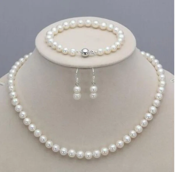 Ожерелье браслет и серьги из натурального пресноводного жемчуга 7 8 мм|Ювелирные