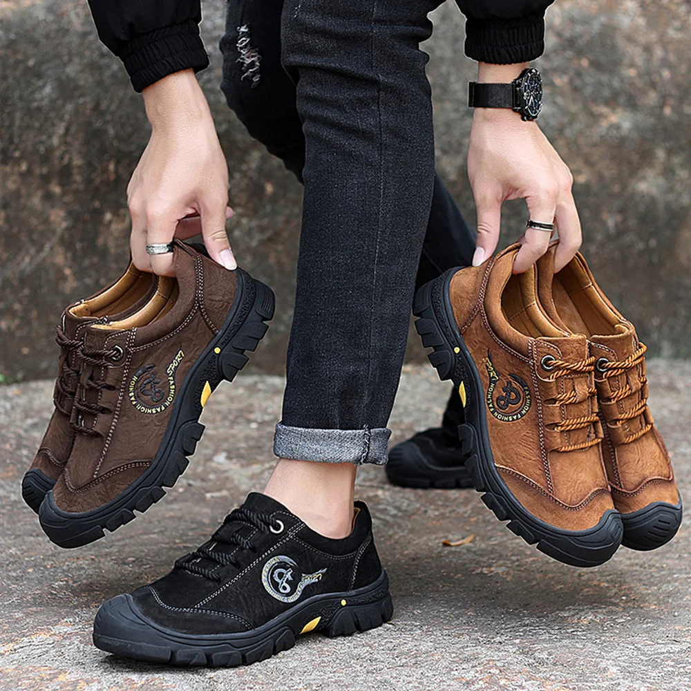 Men Hiking Shoes Antiskid Climbing Outdoor Genuine Leather Waterproof Sports Trekking Hot Sale casual shoes | Обувь