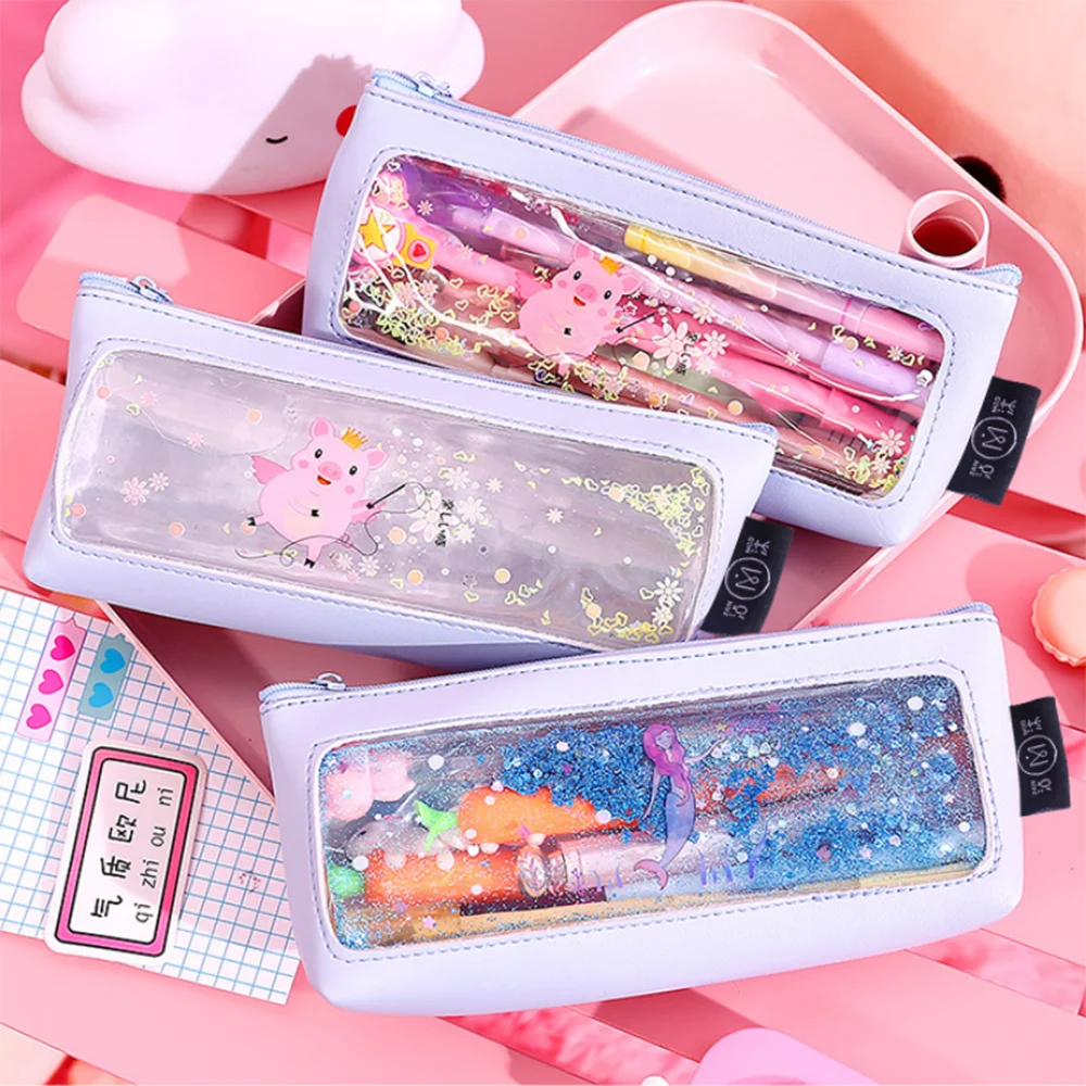 1 шт. Милая Розовая прозрачная сумка для карандашей милый канцелярский держатель