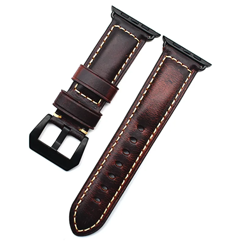 wine red with black Коровья кожа, воск, натуральная кожа, ремешок для часов Apple watch, 42 мм, 38 мм, серия 4-1, iwatch 4, 44 мм, 40 мм, Ремешки для наручных часов, браслет для часов - Цвет ремешка: wine red with black
