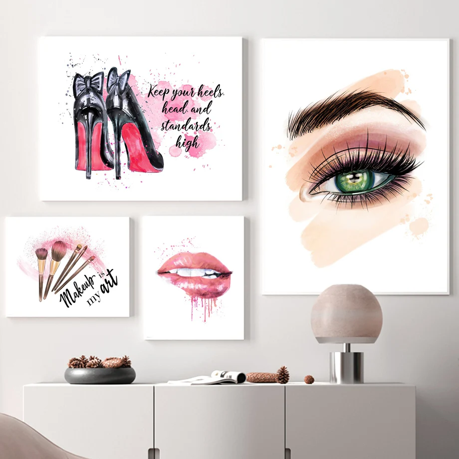 

Lipstick Heels Eye Sexy Girl Lip Fashion Makeup Art Canvas Painting Nordic Posters And Prints Wall Pictures Living Room Decor