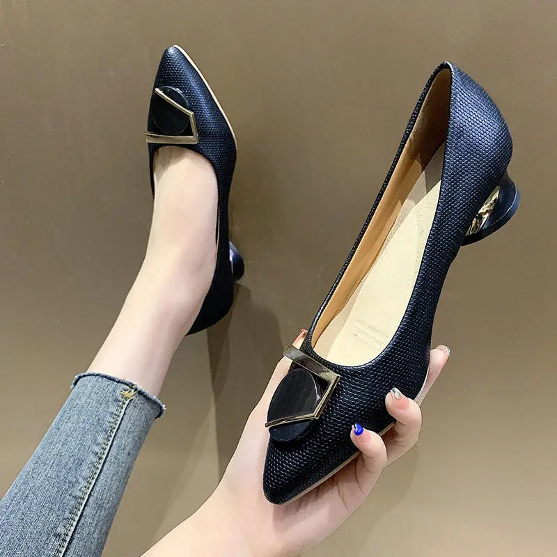 

Sapatos Femininos Women Classic High Quality Navy Blue Pu Leather Office High Heel Shoes Black Comfy Party Pumps
