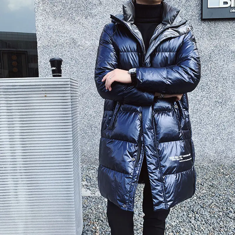 Зимний длинный пуховик с капюшоном теплый черный на утином пуху однотонное