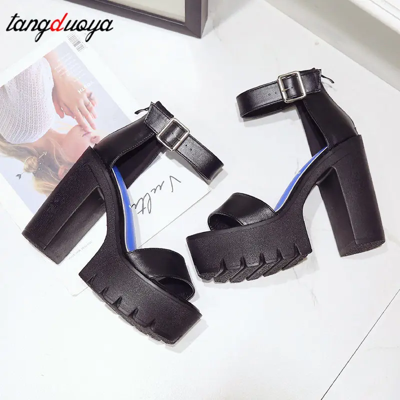 Женские босоножки с открытым носком на толстом высоком каблуке 13 см