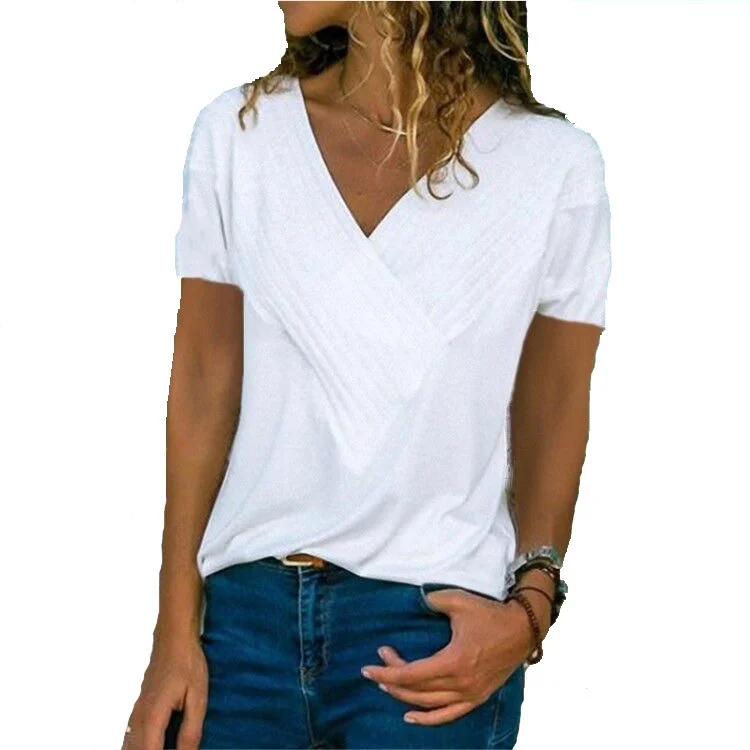 

New Women's Slim Fit Splicing V-neck T-Shirt Summer Cool Short Sleeve Solid T-shirt Solid Breathable Top Vest T-shirt