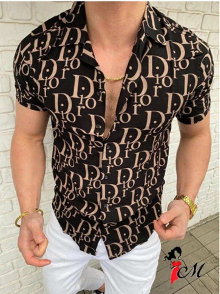 

Male Clothing Summer New Style Hot Sale Letter Printing Shirt 2021 Hawaiian Casual Shirt Men Fashion Slim Short-Sleeved Shirt