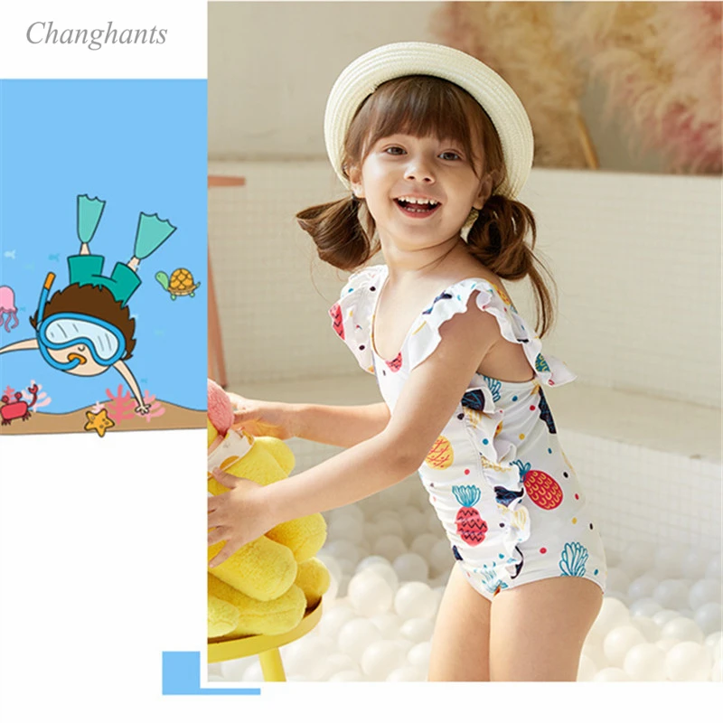 Детский слитный купальник с принтом ананасов летняя пляжная одежда для девочек 2