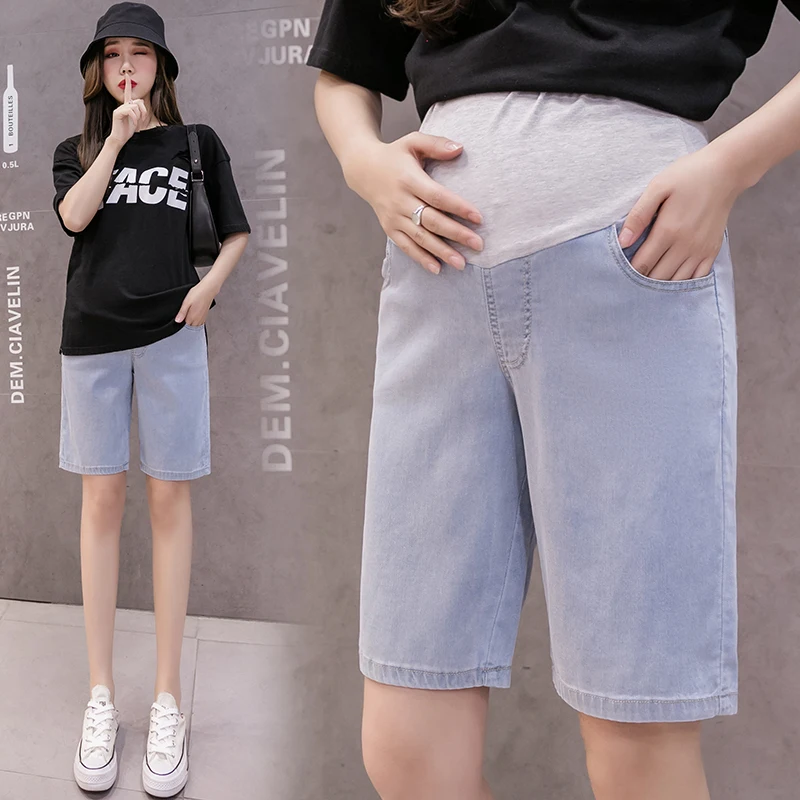 Slim Tight Denim Maternity Shorts Elastic Waist Belly Casual Clothes for Pregnant Women Maternity Short Jeans Pregnancy Shorts