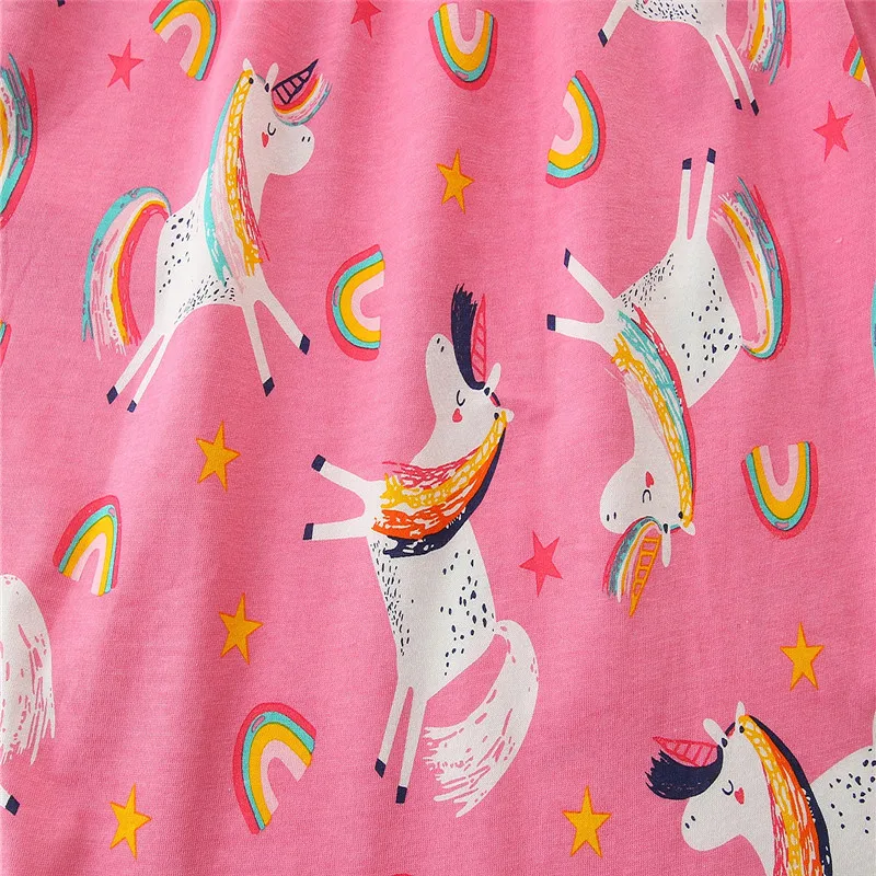 

Jumping Meters New Unicorn Girls Dresses Cotton Summer Princess Baby Clothing Party Animals Print Cute Children's Costume