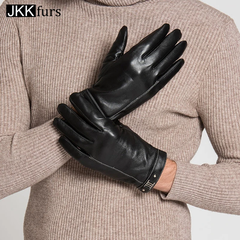 

Men Black Genuine Sheepskin Gloves Brand New Touch Screen Outdoor Drive Mittens Winter Warm New S2024