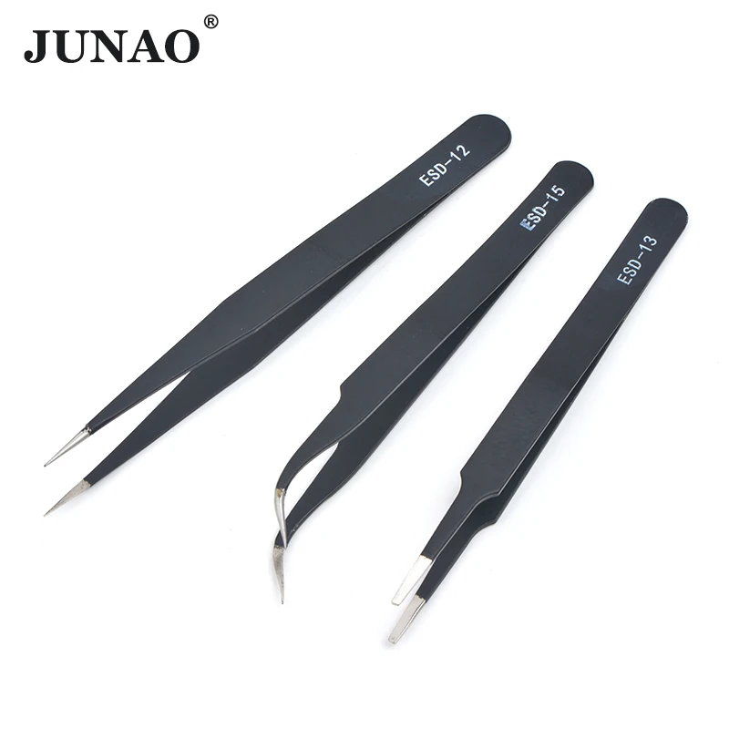 JUNAO высококачественные пинцеты изогнутые прямые промышленные антистатические