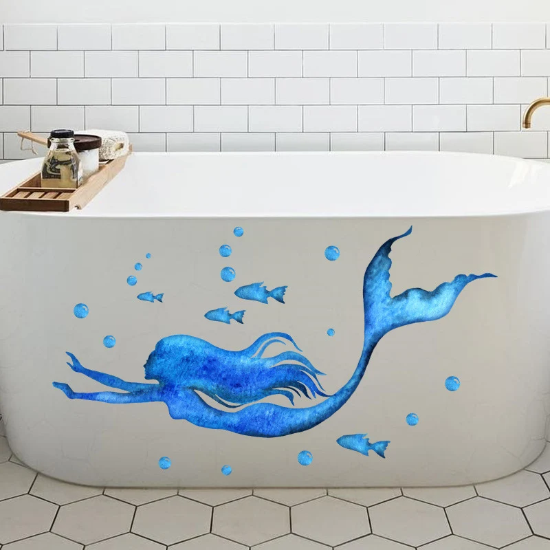 Настенные стикеры Bule Mermaid для ванной комнаты водонепроницаемые фотообои из ПВХ