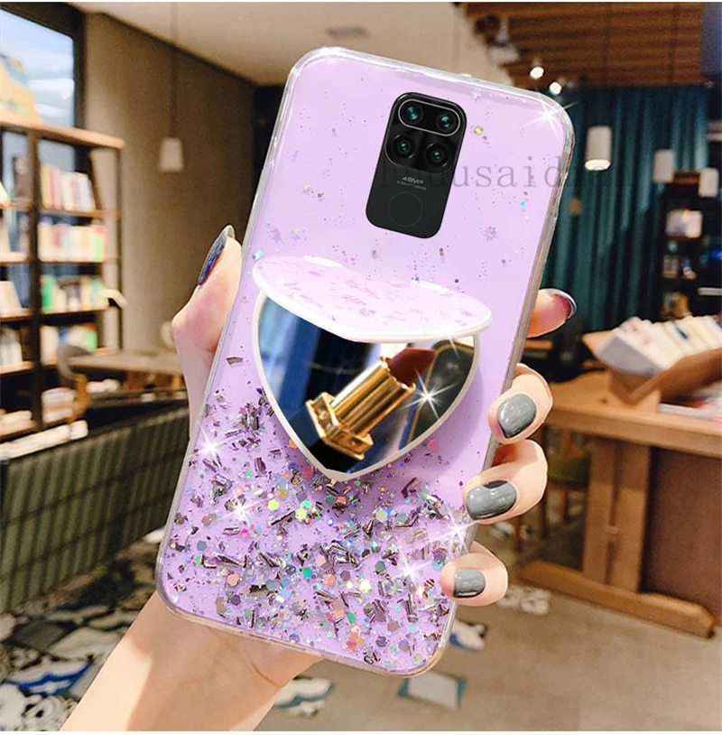 RedMi 8 7A 7 8A 9A 9C 9AT 9T 6A класса люкс любящее сердце с зеркалом для макияжа мерцающие