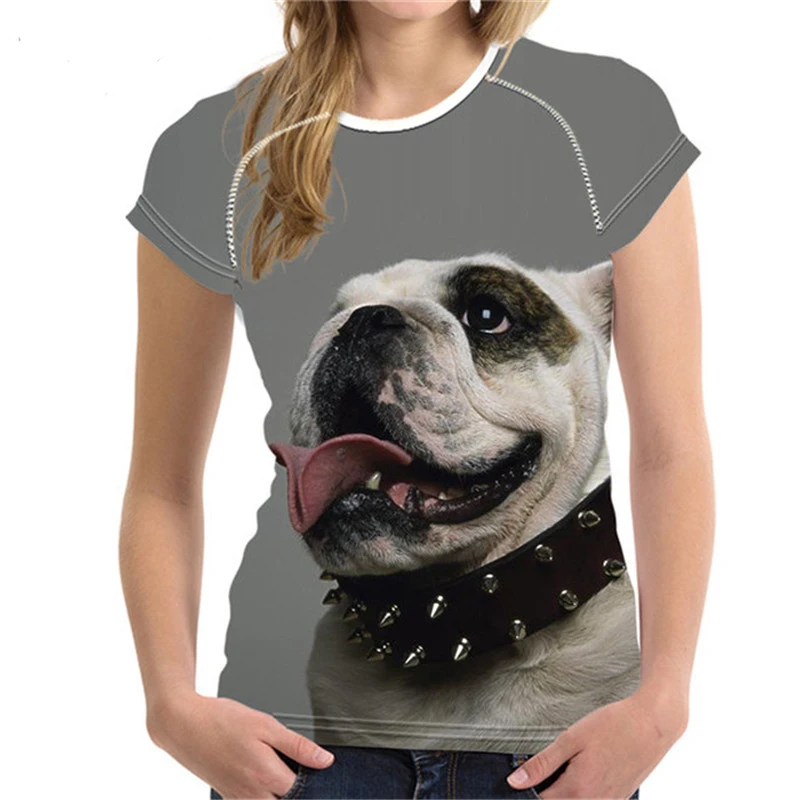 Футболка женская эластичная с 3D изображением собаки английского бульдога