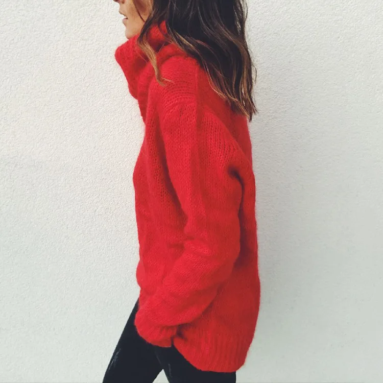 

Turtleneck Knitted Sweater Tops Women High Neck Pullovers Fall Winter Casual Jumper
