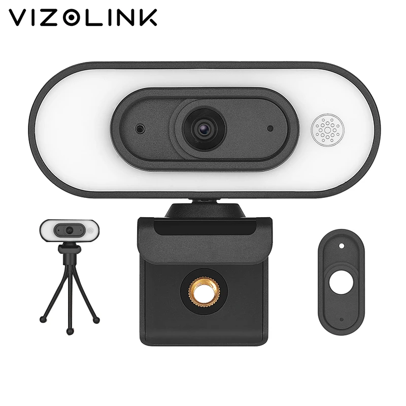 VizoLink 4K Webcam For Computer Pixels Wide Angle Web Camera 3 Grades Brightness Camera with Microphones Tripod Video Conference