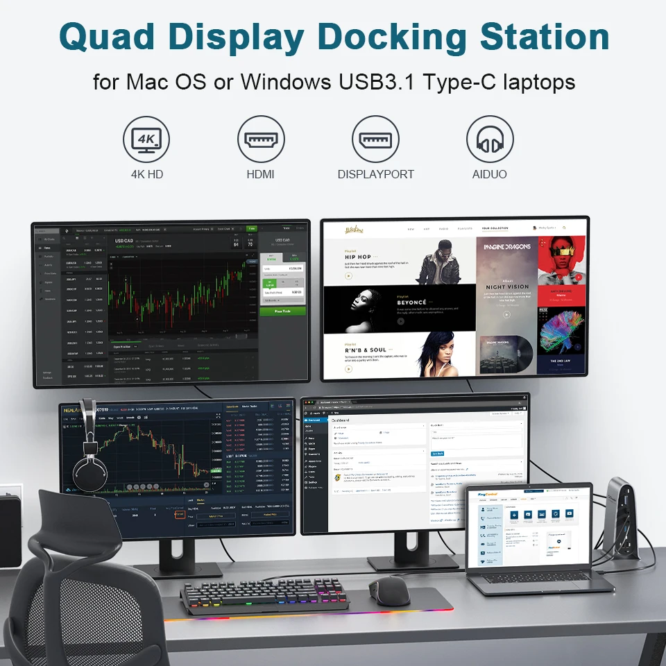 QGeeM 17 IN 1 USB Hub 3.0 Док станция для Macbook Pro Ноутбуки Xiaomi 4K Quadruple Display Type C 5 2 HDMI DP RJ45 Gigabit