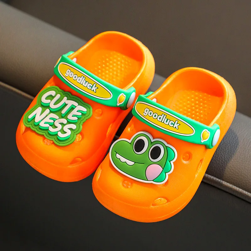 Сандалии Детские с дырками и мультяшным динозавром нескользящая Мягкая подошва