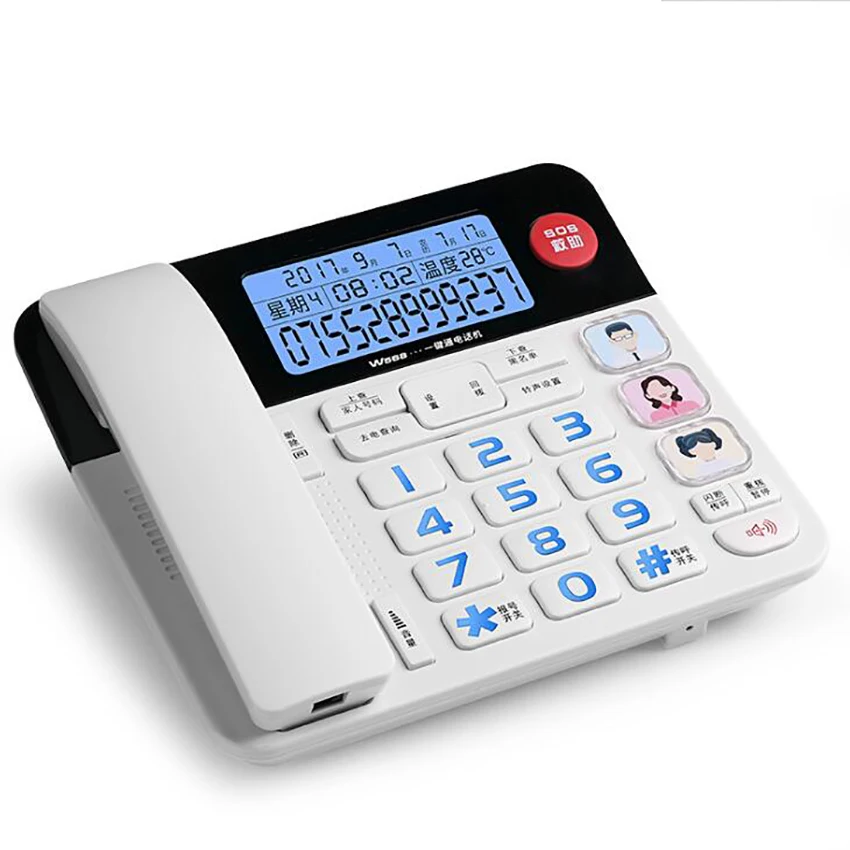 

Hands-Free Dial Photo Memory Corded Phone One-Touch 3 Photo Buttons, Big Button Keypad, SOS Function, for Senior Elders