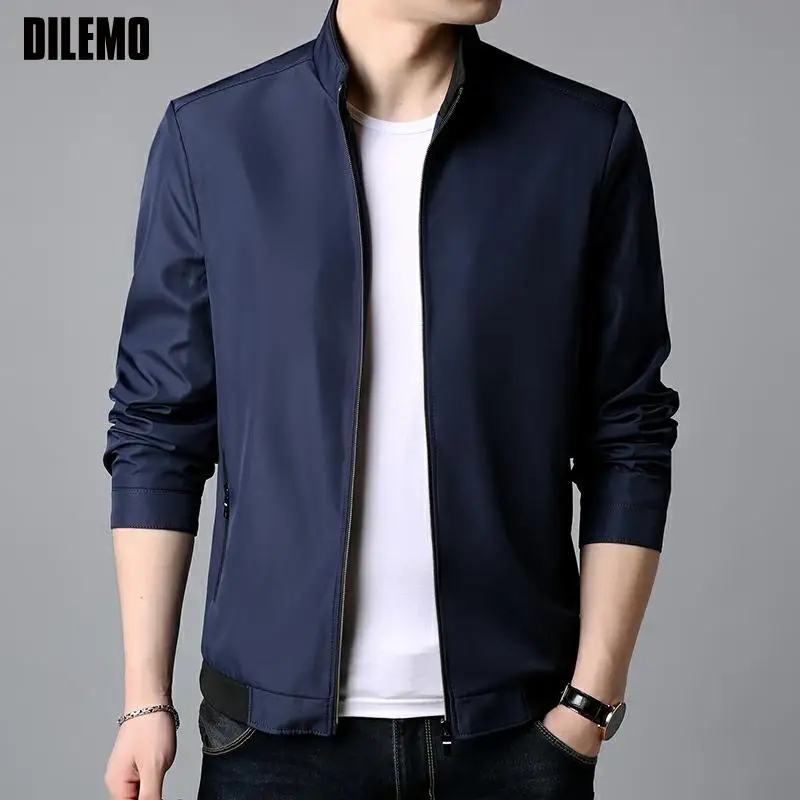 

Top Quality New Autumn Brand Fashion Stand Collar Plain Solid Casual Jacket For Men Windbreaker Zipper Classic Coats Clothes Men