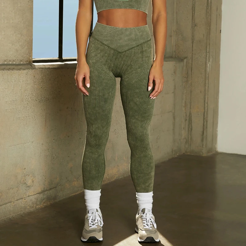 

Washed Women Fitness Leggings High Elastic Waist Casual Push Up Leggings Sexy Slim Seamless Mid-Calf Workout Leggings Female
