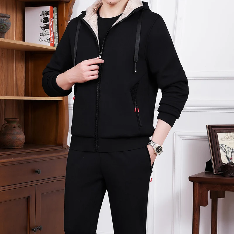 Large Size L-8XL 130KG Cashmere Leisure Sports Suit Men'S Autumn And Winter Loose Plush Thickened Hooded Warm Two-Piece Set