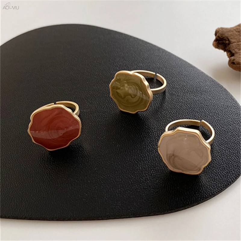 Женское эмалированное кольцо AOMU регулируемое неправильной формы в корейском