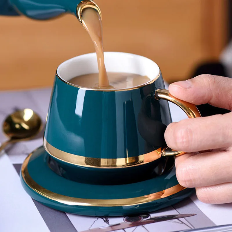 

YeFine 180ML Ceramic Tea Cup Set Coffee Cups and Saucer European Style Breakfast Milk Cup Home Office Teacup Porcelain Drinkware