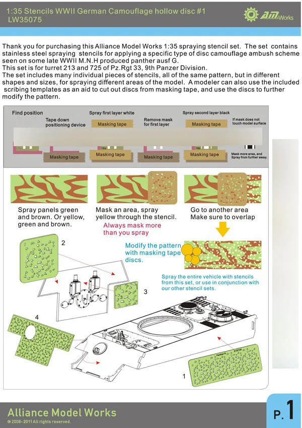 

1/35 Spraying Stencil WWII German Camouflage Hallow Disc #1 Suitable For Panzerkampfwagen V Panther LW35075