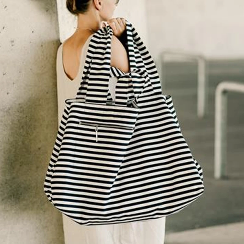 

Thick Large Canvas Fashion Durable Women Black And White Stripes Shoulder Bag Shopping Tote Flax Cotton Shopping Bags Maximal