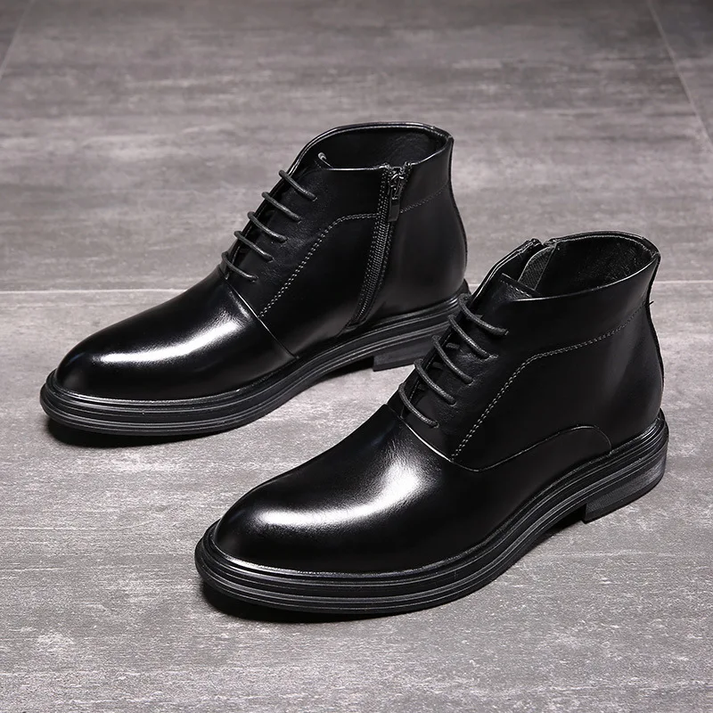 

men's casual business office formal dresses genuine leather boots pointed toe shoes gentleman black ankle boot short botas mans
