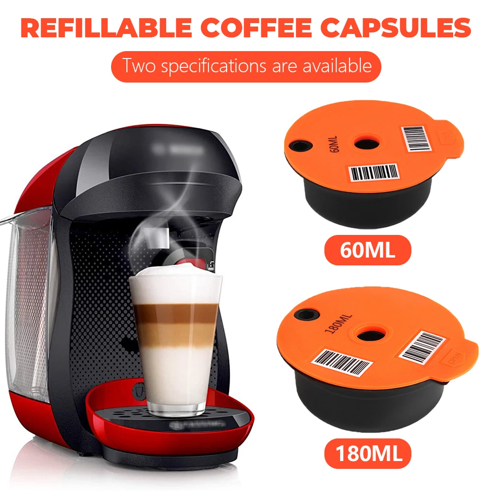 

180/60ml Refillable Coffee Capsules for BOSCH-s Machine Tassimoo Reusable Coffee Pod Crema Maker Eco-Friendly Coffee Filters