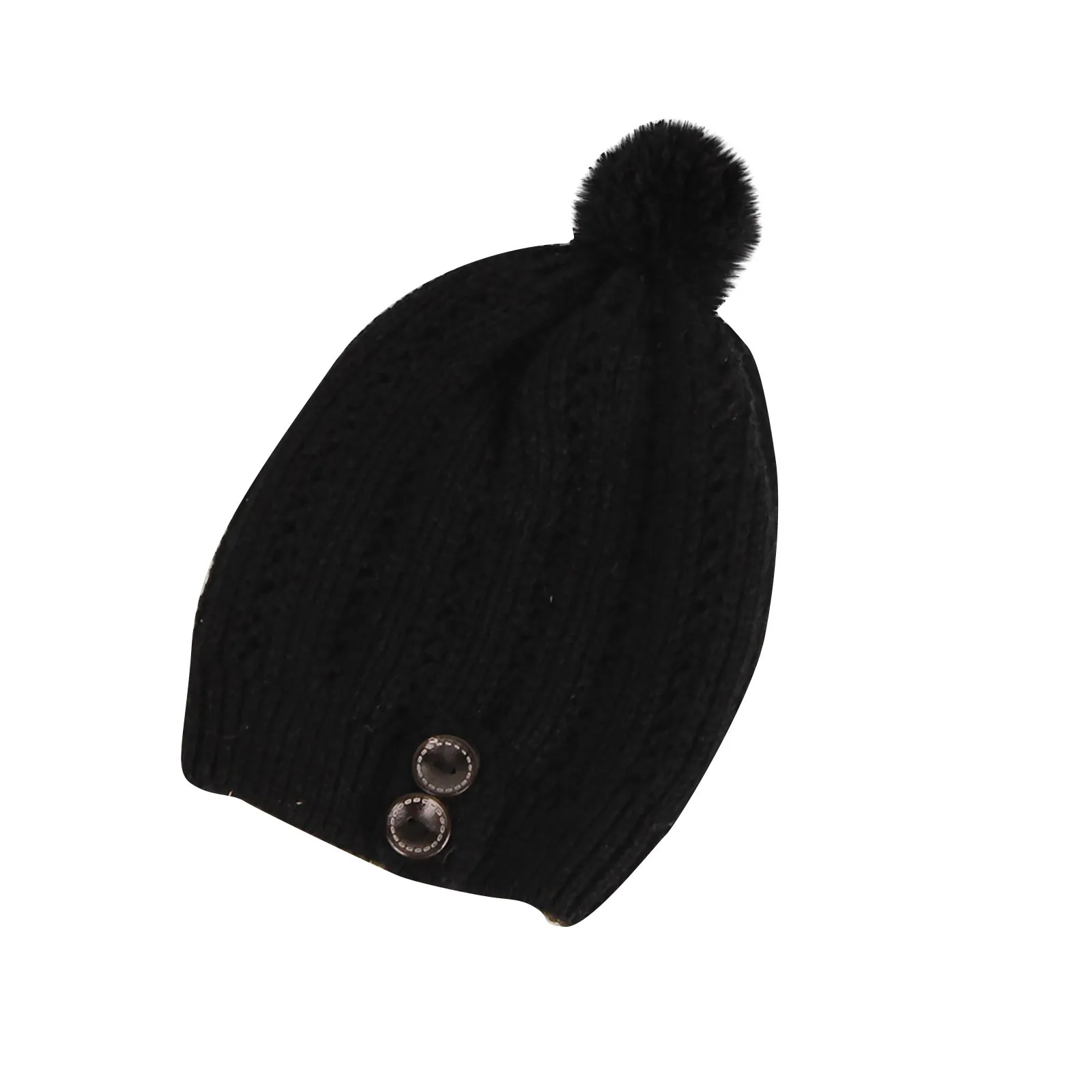 

1PCS Adult Women Winter Thermal Plush Button Hat Scarf Woolen Ball Hollow Knitted Cap Outdoor Cycling Equipment Windproof Cap
