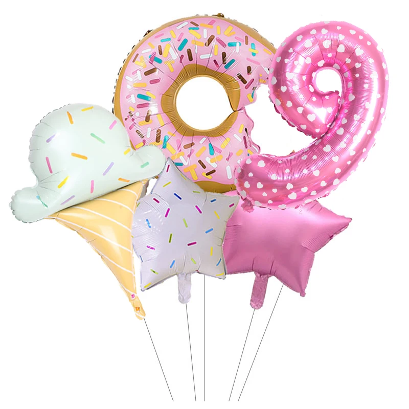 5 шт. 32-дюймовые цифры конфеты мороженое розовый с точками фольгированные