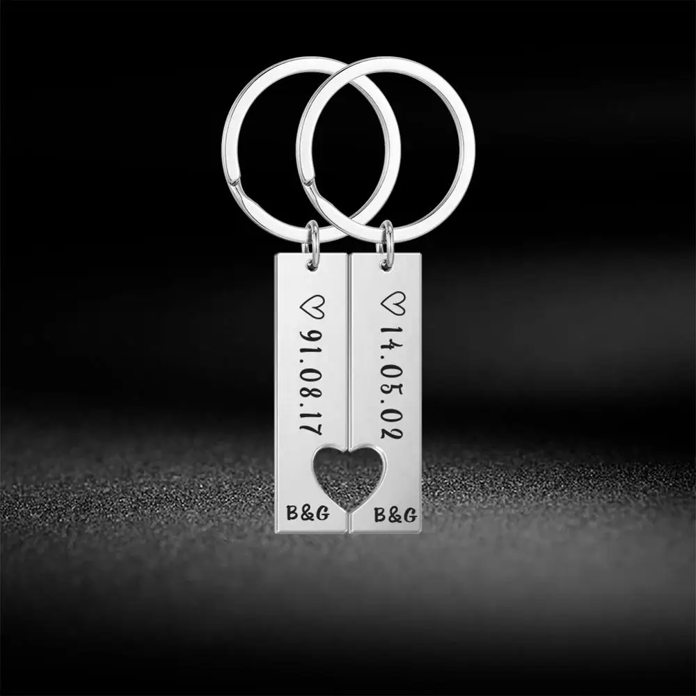 

My Shape Anniversary Date Personalized Keychain for Lovers Heart Name Custom Gold Silver Color Stainless Steel Key Ring Gift