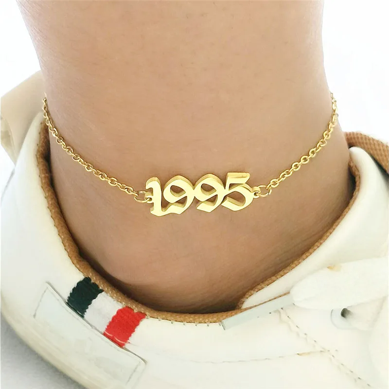 1995 От 1991 до 2000, ножные браслеты для детей с датой рождения и цифрами в английском стиле, женский браслет BFF, ювелирные изделия, Tobilleras Pulsera Para Tobillo - Окраска металла: 1995