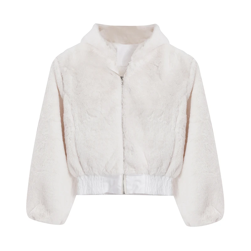 

Women's Fake Rabbit Fur Coat Autumn And Winter Loose Fur Collar Cardigan Female Hooded Knitted Tops C251