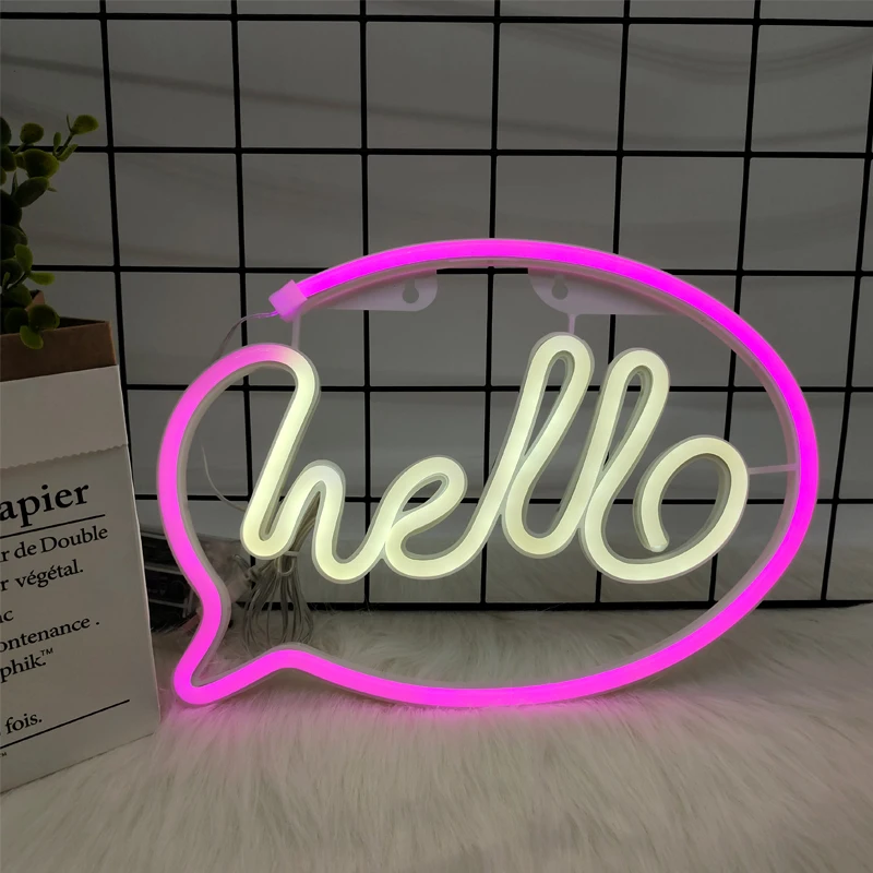 

Hello Neon LED Wall Lights Shop Sign Light Home Decoration Night Lamp Christmas Party Window Decoration Battery & USB Powered