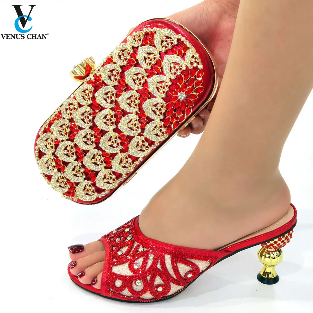 

Italian Women Shoes with Bags Set Decorated with Rhinestone Luxery Shoes High Heels Sexy Ladies Wedding Shoes for Women Bride