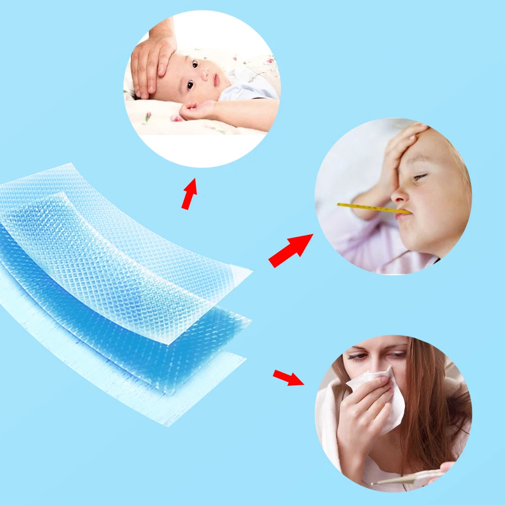 

6/10/20 Bags Cooling Patches Baby Fever Down Medical Plaster Lower Temperature Ice Gel Polymer Hydrogel Headache For Adults Kids