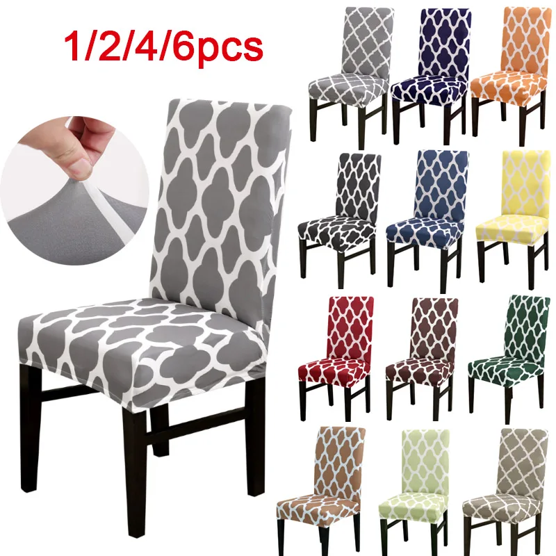 

1/2/4/6pcs Printed Elastic Stretch Chair Cover Spandex Dinning Room Kitchen Chair Slipcovers Protector For Wedding Banquet Party