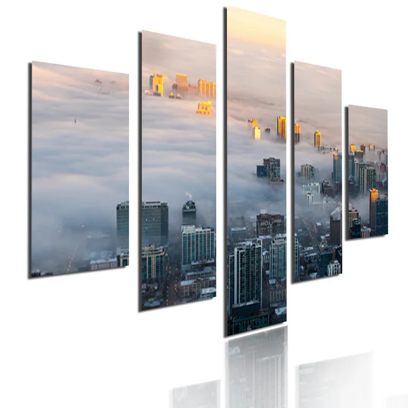 5 шт. городской пейзаж в тумане плакат холст HD печать картина Картина гостиная
